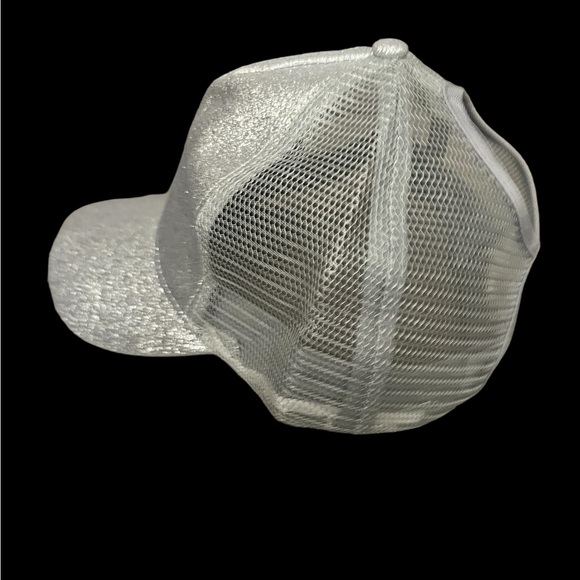 Glitter Ponytail Baseball Cap Silver Mesh High Bun Trucker Hat Adjustable - Picture 6 of 13